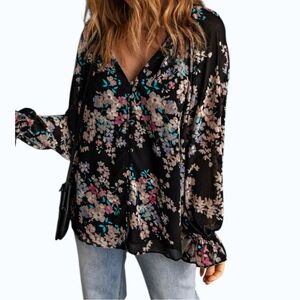 5408. Floral Black Blouse